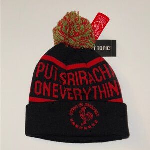 NWT Hot Topic Mad Engine Put Sriracha On Everything Hot Sauce Black Red Beanie